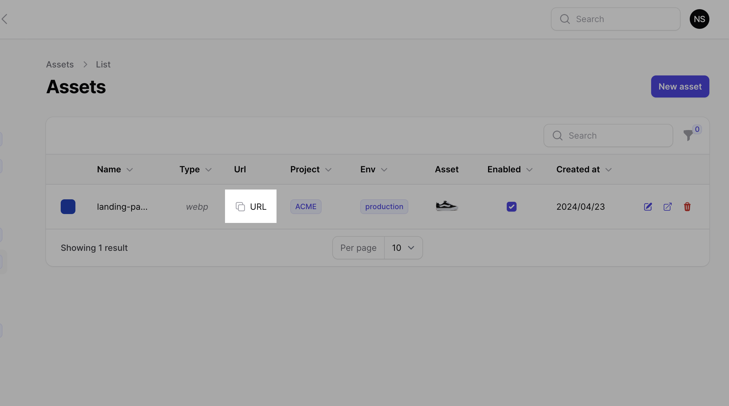 Copy the asset URL