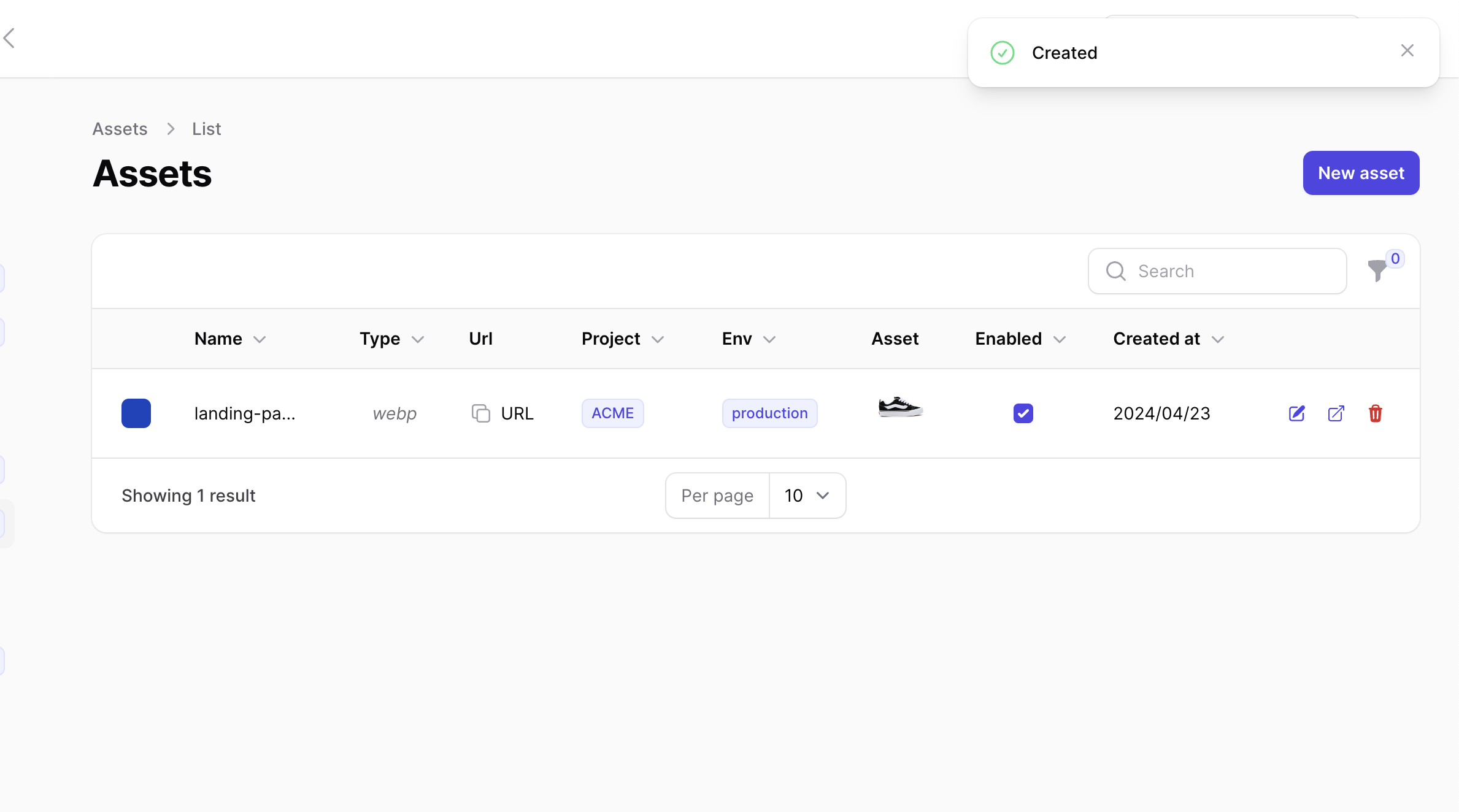 Assets list