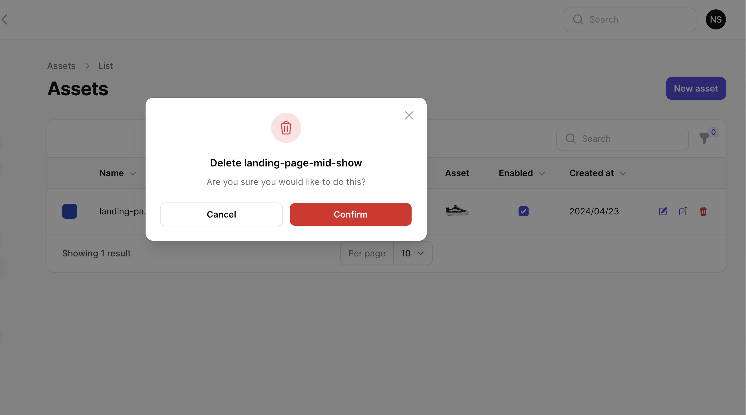 Delete an asset