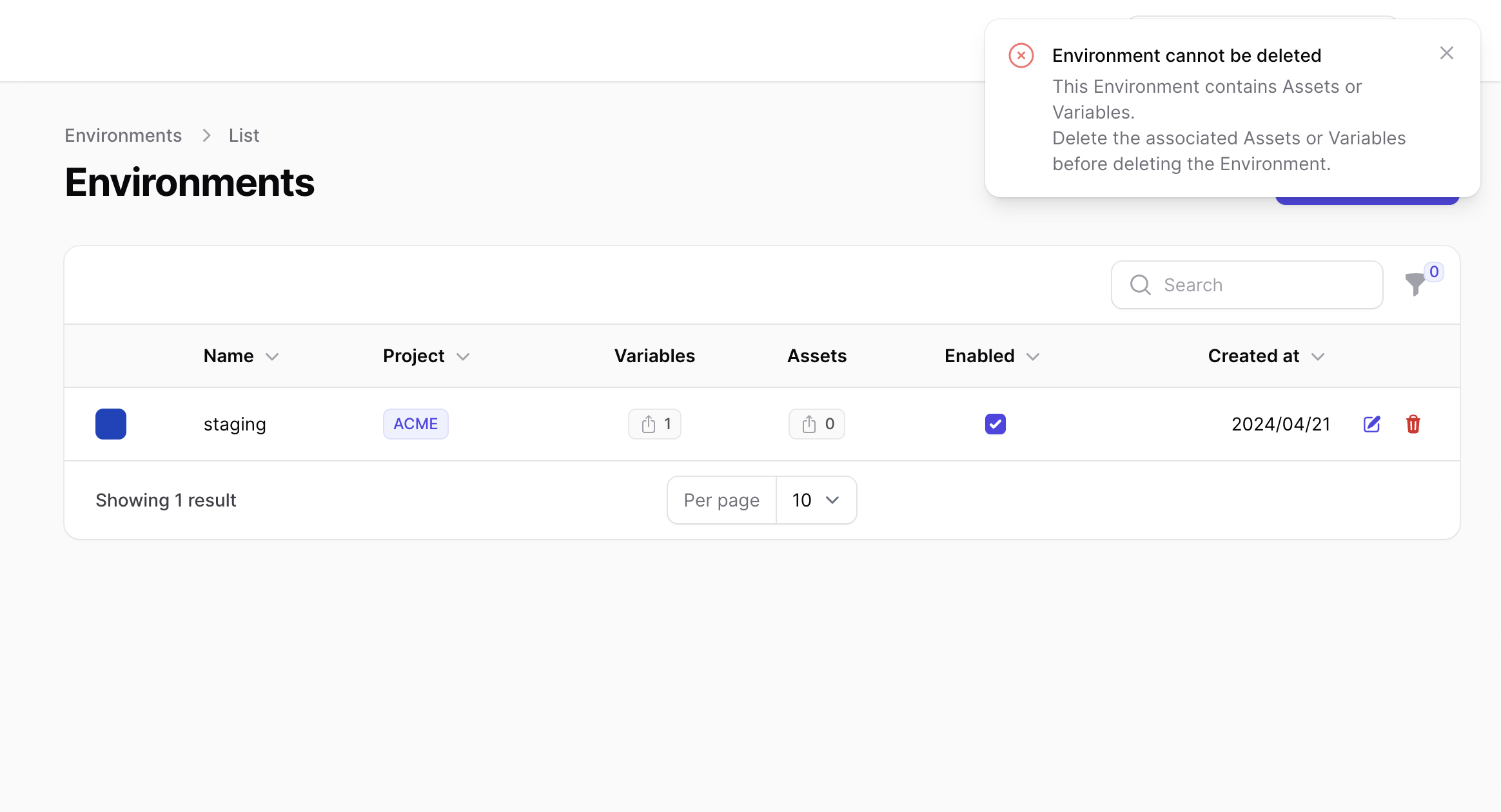 Cannot delete an environment